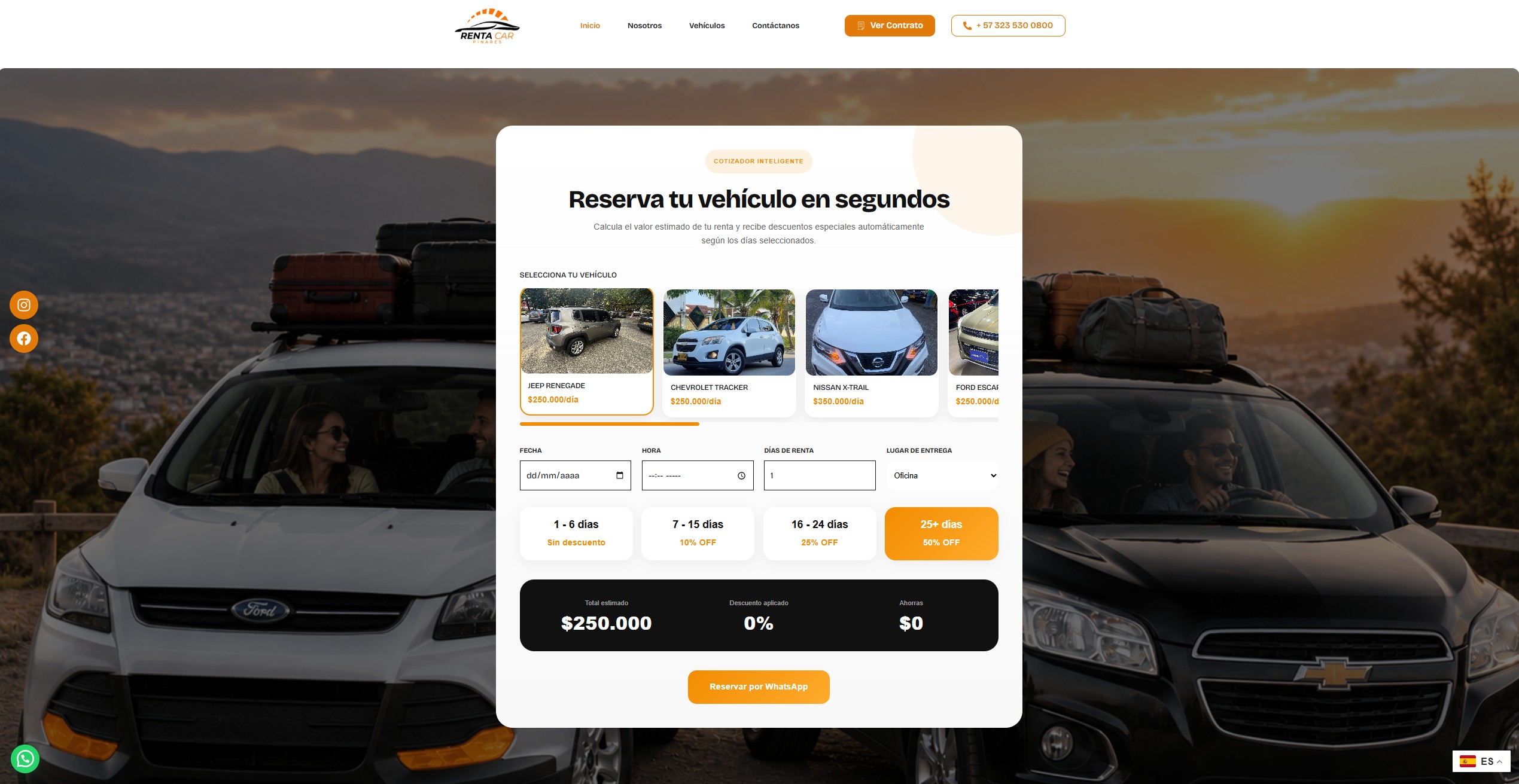 Diseño web para Renta Car Pinares, servicio de alquiler de vehículos