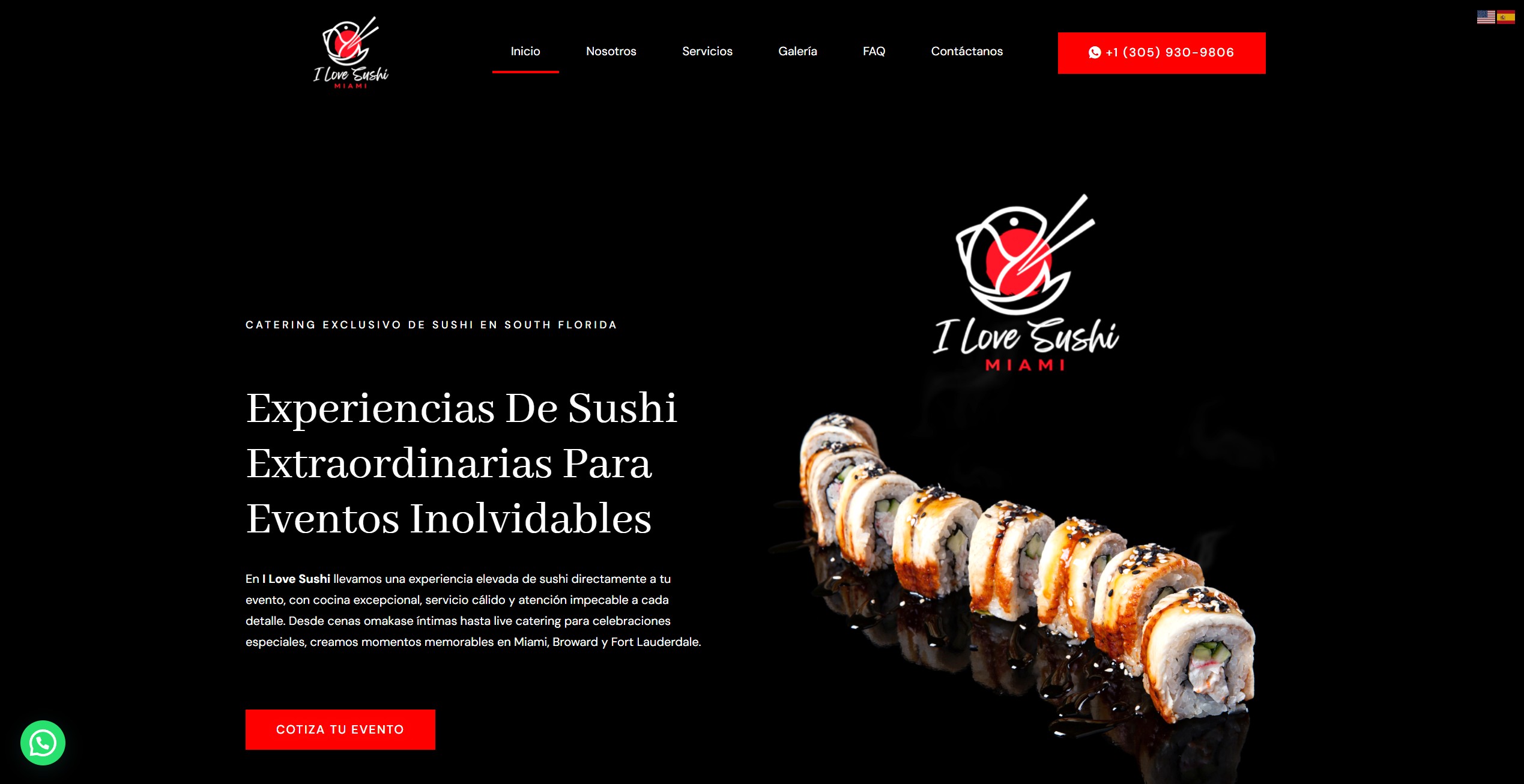 Diseño de página web para I Love Sushi Miami, marca gastronómica